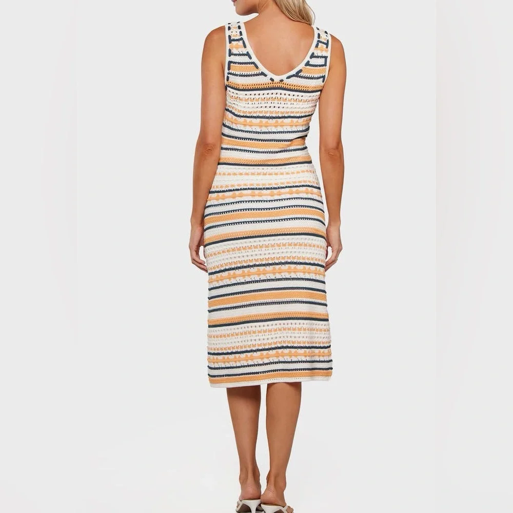 NWT • Joie • Giselle Sleeveless Striped Crochet Midi Dress • Size XL • 💙🧡🤍 • - Picture 5 of 9